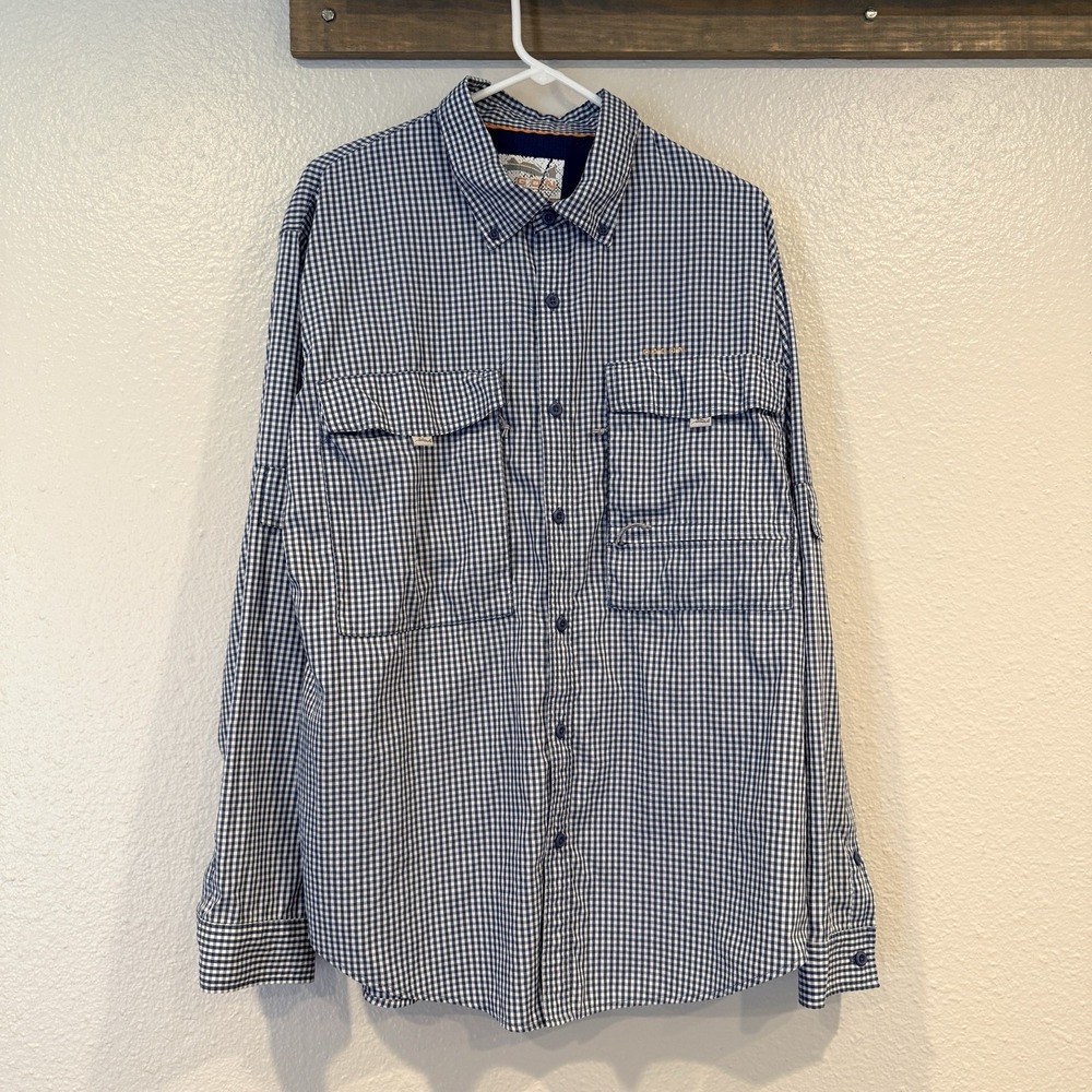 Dagon Rise Up Fishing Shirt Mens XL Blue Gingham Check Hiking Outdoors Vented